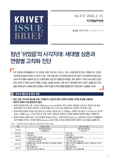 KRIVET Issue Brief 313호 청년 ‘쉬었음’의 사각지대: 세대별 상흔과 연령별 고착화 진단 대표이미지